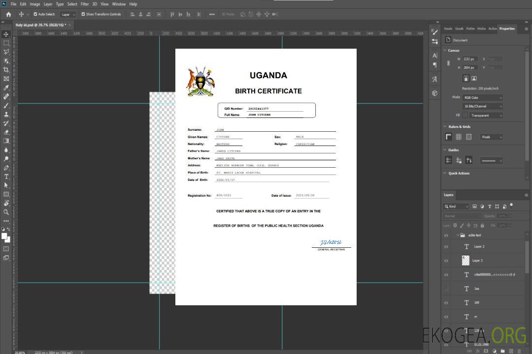 Modèle Word et PDF d'acte de naissance en Ouganda template Modèle Word et PDF d'acte de naissance en Ouganda template